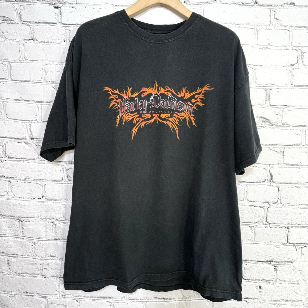 Vintage Harley Davidson Flames T Shirt‎ XL Black Portsmouth VA Biker Graphic